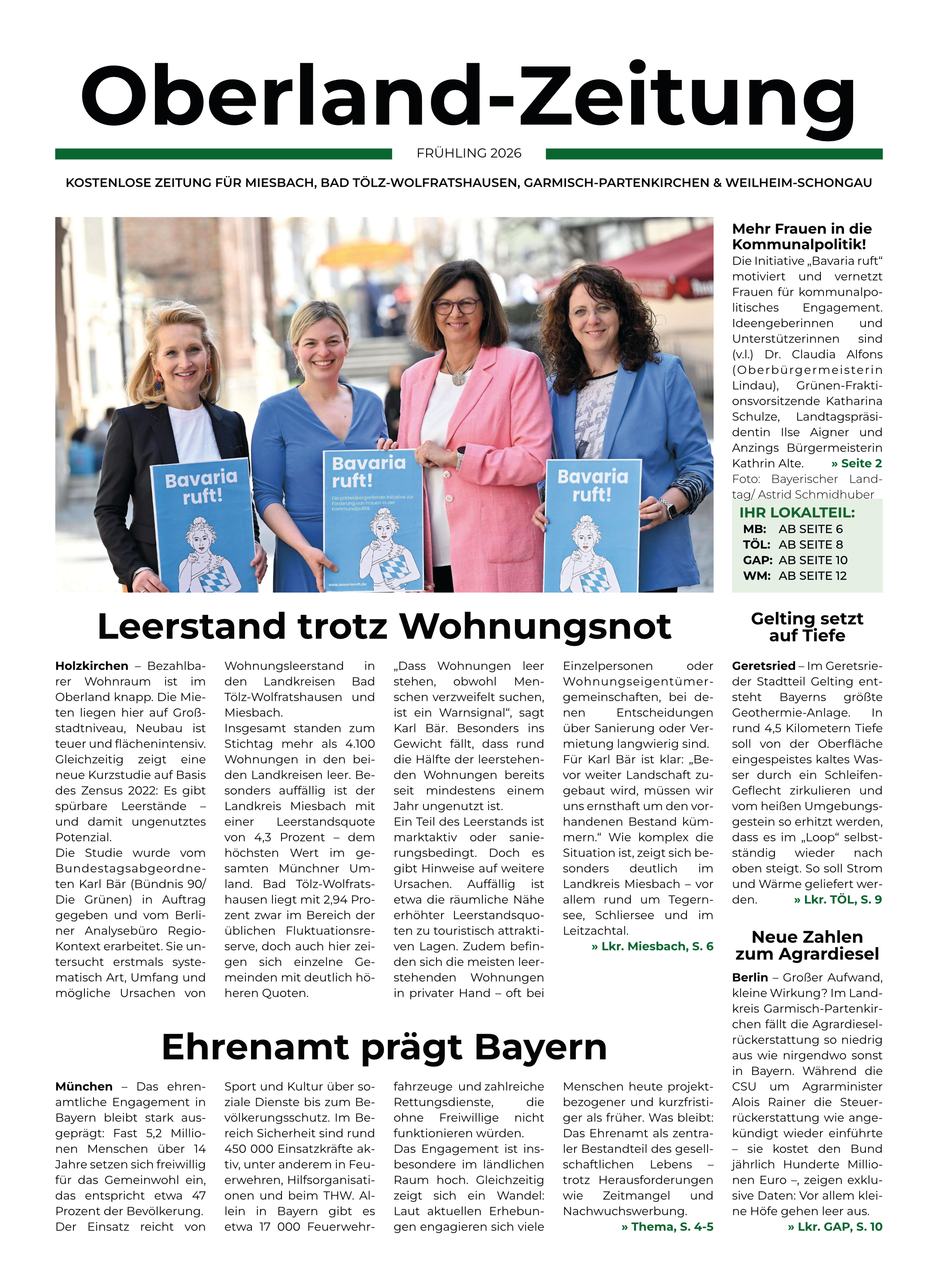 Titelseite der Oberland-Zeitung Frühling 2026